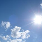 An image of a blue sky with sunlit clouds, depicting a feeling of contentment.